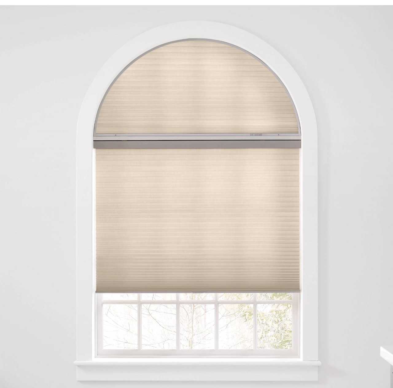 Arched window shades covering a window in a home near Roseburg, OR