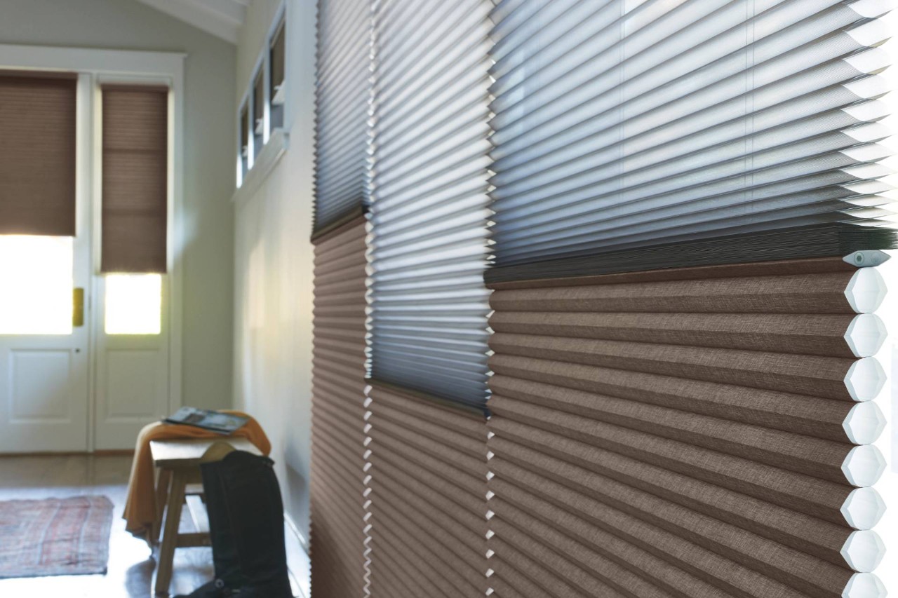 Chic entryway with sidelight window treatments near Roseburg, OR